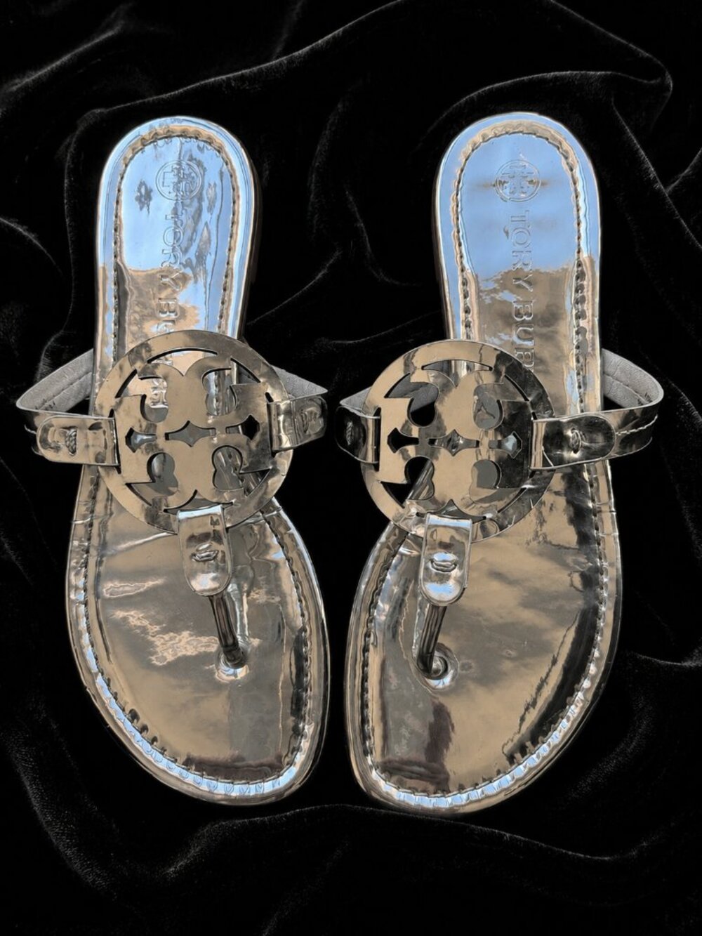 Tory Burch Mirror Metallic Miller Sandals Silver - Picture 2 of 5